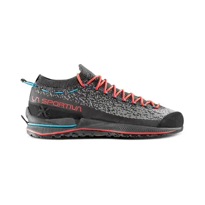 Zustiegsschuh für Damen "TX2 Evo Woman" von La Sportiva in Grau mit roten Schnürsenkeln.