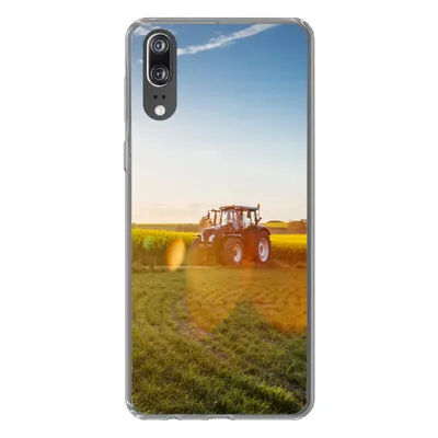 Produktbild von MuchoWow® Handyhülle Schutzhülle Hülle für Huawei P20 Traktor - Gras - Sonnenuntergang Silikon Softcase Handy Hülle - Hardcover