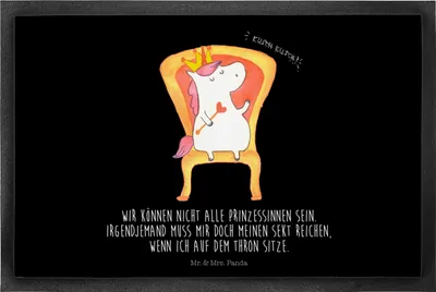 Produktbild von Mr. & Mrs. Panda Fußabtreter Einhorn König 40 x 60 cm - Schwarz - Geschenk, fußmatte, Unicorn, Outdoor-Matte, Bundeskanzler, Schmutzmatte, bodenmatte, Schmutzfangmatte