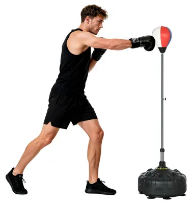 Obrázok produktu pre SPORTNOW Ponožná boxovacia pomaranča s plniteľnou základňou a prísavkami, nastaviteľná výška 147–165 cm, čierna