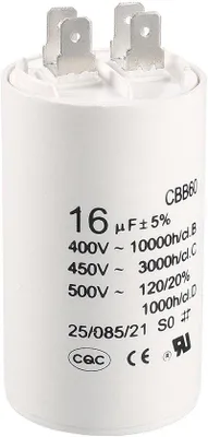 Produktbild von Kondensator 16uF 450V AC Doppelteil 50/60Hz Zylinder 75x37mm Weiß