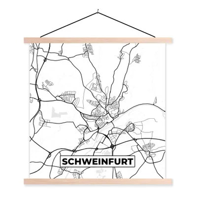 Produktbild von MuchoWow® Textilposter Schweinfurt - Stadtplan - Karte 120x120 cm mit holzfarbenen Rahmen - Textil-Poster