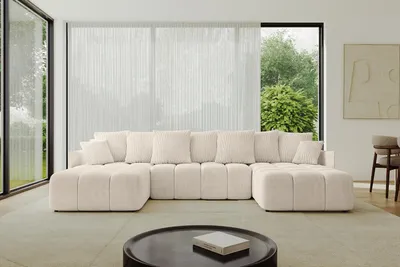 Produktbild von ALTDECOR Ecksofa in U-Form mit Schlaffunktion und Bettkasten LONLI-U 355x189x68 cm Beige - Corner Sofa Bett Eckcouch Couch L-Form Schlafcouch Ausziehbar Wohnlandschaft Schlafsofa Cauchsofa
