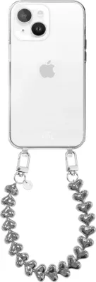 Produktbild von Funky Hearts (Silver) Transparant Cord Hülle  - Kompatibel mit iPhone 14