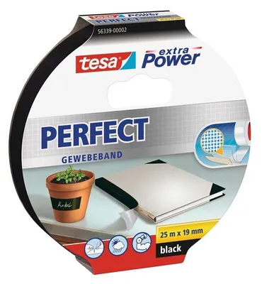 Produktbild von tesa extra Power Perfect Gewebeband schwarz 25m x 19mm
