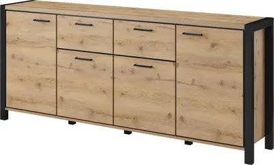 Produktbild von Großes Wohnzimmer Sideboard ACCRA-83 in Taurus Eiche Nb. mit schwarzem Gestell, B/H/T: ca. 213/91/41 cm