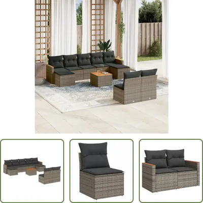Produktbild von The Living Store 10-tlg. Garten-Sofagarnitur mit Kissen Grau Poly Rattan