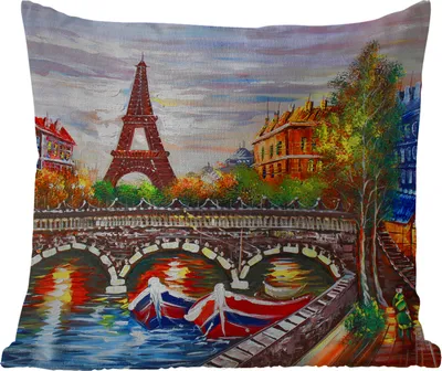 Produktbild von MuchoWow® Outdoor Kissen - Gemälde - Öl - Eiffelturm - Paris - Wasser - 40x40 cm - Wetterfest - Lounge Kissen - Kopfkissen - Interieur - Polster mit Bild