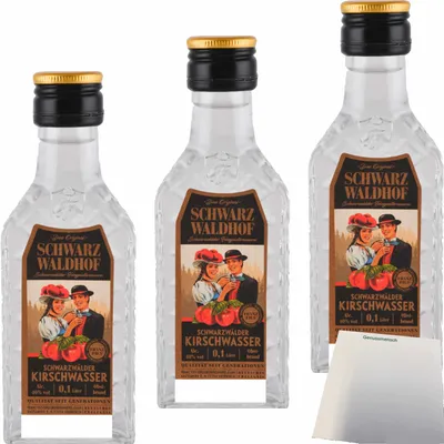 Produktbild von Schwarz Waldhof Schwarzwälder Kirschwasser 40% 3er Pack (3x0,1L Flasche) + usy Block