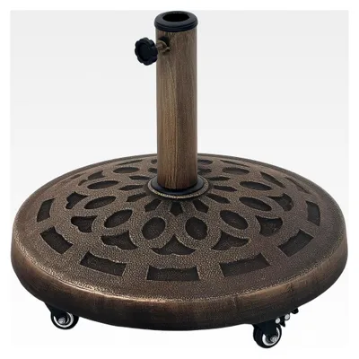 Produktbild von Beton-Sonnenschirmständer, runder Schirmständer für Sonnenschirme Ø32/38/48mm, Schirmgewicht mit Rollen, Ständer für Garten, Balkon, Terrasse, Bronze