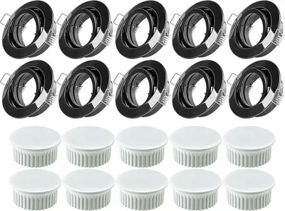 Imagen del producto de 10 focos empotrables, color brillante, diámetro 68 mm, orificio de instalación de 68 mm, sistema de cierre de bayoneta, con módulo LED de 5W, luz diurna, blanco frío, 6500K, orientables