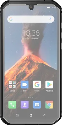 A smartphone screen displaying a wallpaper of a volcano erupting.