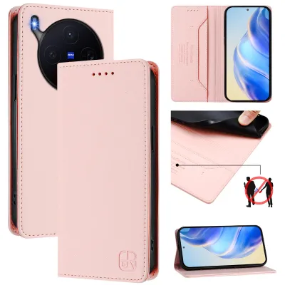 Produktbild von Lederhülle für vivo X300 Hülle Flip Brieftasche Kartenfächern Ständer Schutzhülle Pink