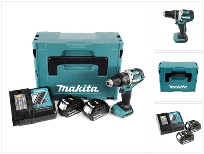 Immagine prodotto di Makita DHP 484 RFJ Trapano avvitatore con percussione a batteria 18V in valigetta Makpac + 2x Batterie 3,0 Ah + Caricabatterie
