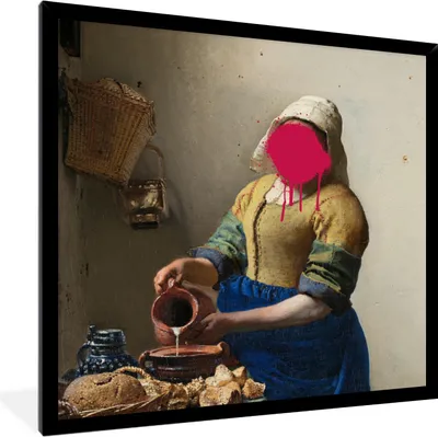 Produktbild von MuchoWow® MuchoWow® Gerahmtes Poster Das Milchmädchen - Vermeer - Kunst 40x40 cm - Poster mit zchwarzem Bilderrahmen - Mit Rahmen - Wanddekoration Schlafzimmer