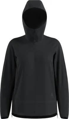 Schwarze wasserdichte Essentials 2.5L Hardshell-Jacke von Odlo mit Kapuze und Reißverschluss vorne