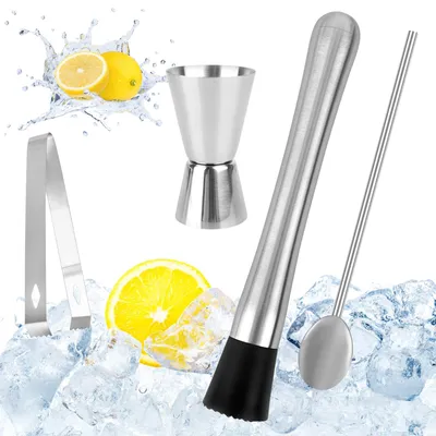 Cocktailset aus Edelstahl, 6-teilig, mit Shaker, Stampfer und Löffel
