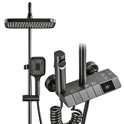 Produktbild von Wandmontiertes Duschsystem, Digitalanzeige, 4 Funktionen, Dunkelgrau