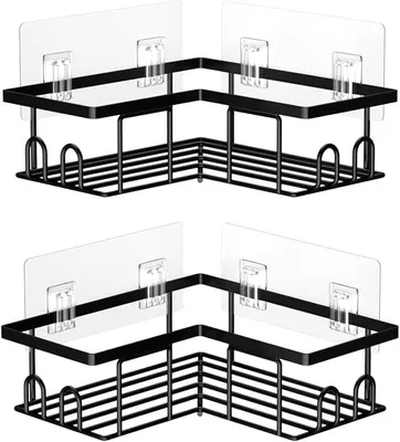 Produktbild von PolkaHome® Selbstklebende Eck-Duschregale, 2er Set, 90° Ecke, ohne Bohren, Edelstahl, Schwarz