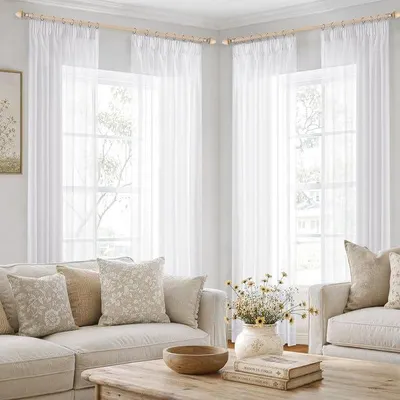 Voile-Gardinen Set 4er, transparent, 140x260 cm, Weiß, Polyester