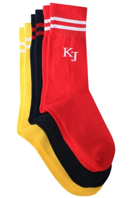Productafbeelding van Damen sportkousen, 3-delige set, katoen, twee strepen, geel-marineblauw-rood, maat 39-42