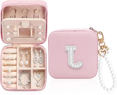 Image de Boîte de rangement pour bijoux avec perles - Organisateur à bijoux - Rangement à bijoux - Design personnalisé - 10 x 10 x 5 cm - Rose