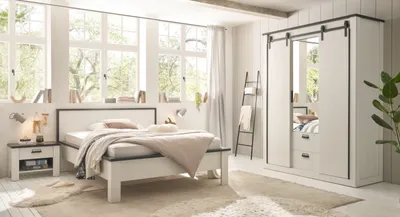 Produktbild von Schlafzimmer Set Stove in weiß komplett Set 4-teilig mit Bett und Kleiderschrank