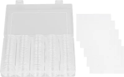Obrázek produktu pro Balení 100 kapslí na mince o průměru 17 až 30 mm, 5 velikostí, průhledný ochranný kryt s drahokamem