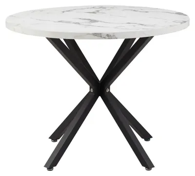 Immagine prodotto di Tavolo da pranzo rotondo, diametro 100 cm, con piano effetto marmo bianco e nero e gambe in metallo, adatto per 4-6 persone