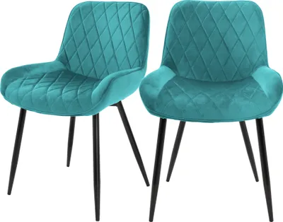 Produktbild von ML-Design 2er Set Esszimmerstühle mit Rücken- und Armlehnen, Petrol, Samt Sitzfläche, Polsterstuhl mit Metallbeine