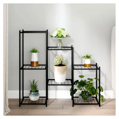 Produktbild von Blumenständer 83x25x80 cm Pflanzenregal für den Außenbereich Schwarz Eisen