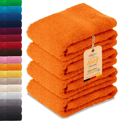 Produktbild von EllaTex PARIS 4er Set Gästetücher 30x50 cm – 100% Baumwolle, 500 g/m² Frottier, Vorteilspack, in Farbe: Orange