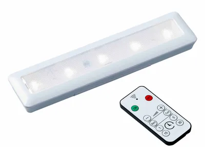 A white LED light bar and a remote control are shown on a white background.
