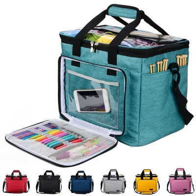 Produktbild von Aufbewahrungstasche für Wolle, Stricktasche zur Garnaufbewahrung für Stricken, Häkeln, Garnstränge, Stricknadeln (bis zu 14 Zoll) (Grün)