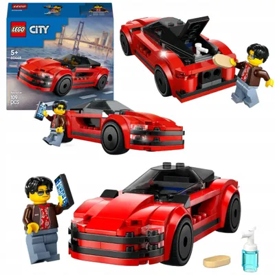 Imagen del producto de LEGO City: Coche deportivo rojo. Juguete de coche de carreras para niños y niñas a partir de 5 años. Ideal como regalo de cumpleaños o para las fiestas. Incluye una minifigura de conductor con teléfono móvil y utensilios de limpieza. Número de producto: 60448