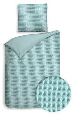 Produktbild von Heckettlane Sky-Blue Bettbezug Vafala - 135x200 cm + 1 Kissenbezug - Hergestellt aus voorkant: 65% gerecycled Baumwolle 35% anders - achterkant: Baumwoll-Perkal