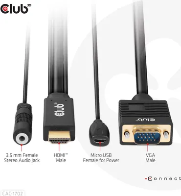 Produktbild von Club3D Kabel HDMI+Micro-USB-Buchse > VGA+3.5mm 2m St/Bu