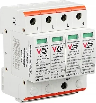 Zdjęcie produktu dla VCX ochrona przeciwprzepięciowa B+C typ 1+2 12.5kA 4P