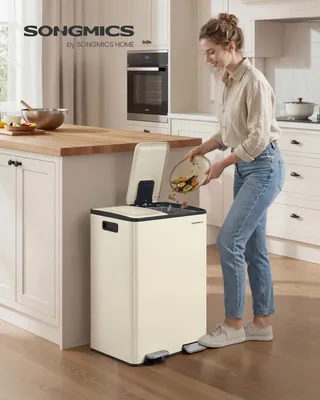 Produktbild von SONGMICS Mülleimer Küche, 2 x 30 Liter, 2 Fächer, Abfalleimer, Tretmülleimer, Softclose-Deckel, Stahl, creme, KI-generiertes Bild