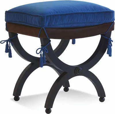Produktbild von Casa Padrino Luxus Barock Hocker Schwarz / blau H. 48 cm - Barock Möbel -  Italy