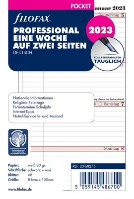Produktbild von Filofax Kalendereinlage Pocket: Professional Eine Woche auf zwei Seiten 2023 deutsch