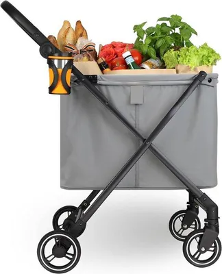 Produktbild von Famanu Einkaufstrolley mit 4 Rädern - faltbare Einkaufstasche, höhenverstellbar, mit Fußbremse und modernem Design, grau