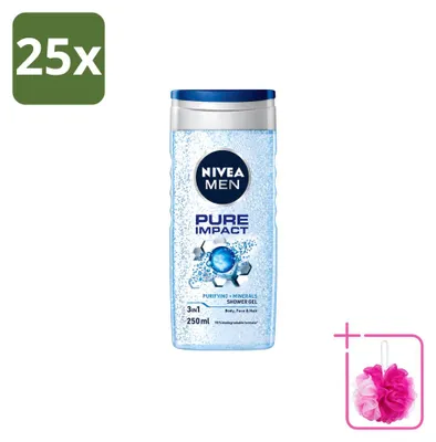 Obrázek produktu pro 25 kusů sprchového gelu Nivea Men Pure Impact 3-v-1 - 250 ml - výhodná balení