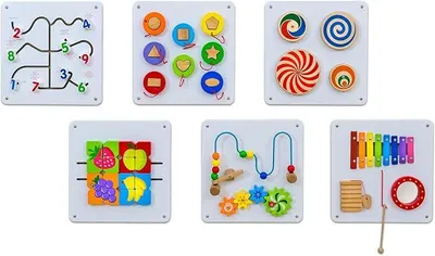 Imagen del producto de - Juego de pared de madera, juguete de desarrollo motor, set de 6 piezas, elementos para pared, para niños