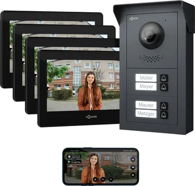 Produktbild von GOLIATH Basic 2-Draht BUS Türsprechanlage | FullHD | App | 150° | 4 Fam | Anthrazit/Schwarz | Aufputz