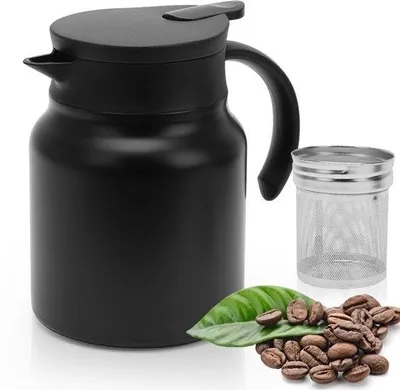 Immagine prodotto di Borraccia termica a doppia parete Unyqoos® da 1 litro – acciaio inossidabile 316, isolamento sottovuoto (fino a 6 ore), a prova di perdite, con infusore per tè e indicatore di temperatura, colore nero