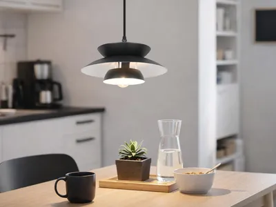 Produktbild von Kleine LED Pendelleuchte skandinavisch aus Metall Schwarz, Esstischlampe Ø 25cm
