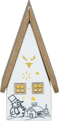 Produktbild von HGD LED-Haus mit Holzelementen - aus Keramik - Batteriebetrieb mit Timer - 11,3 x 8 x 23 cm