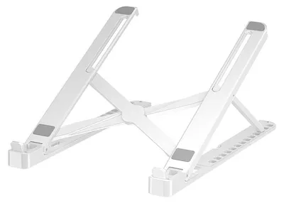 Produktbild von Laptopständer aus Kunststoff, Tischhöhenverstellung, faltbar, tragbar, mit Aufbewahrungsmöglichkeit, weiß