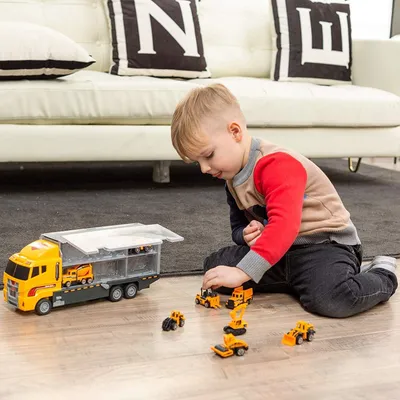 Produktbild von 11-in-1 Spielzeugset Baufahrzeuge für Kinder – Lastwagen, Autos und Baustellenspielzeug